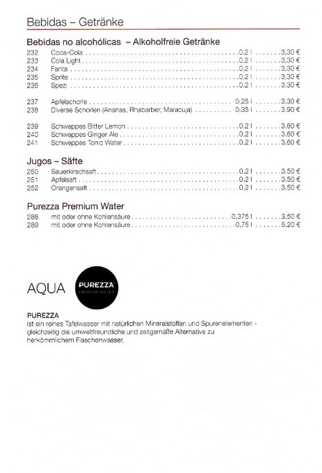 Bebidas Getränke 